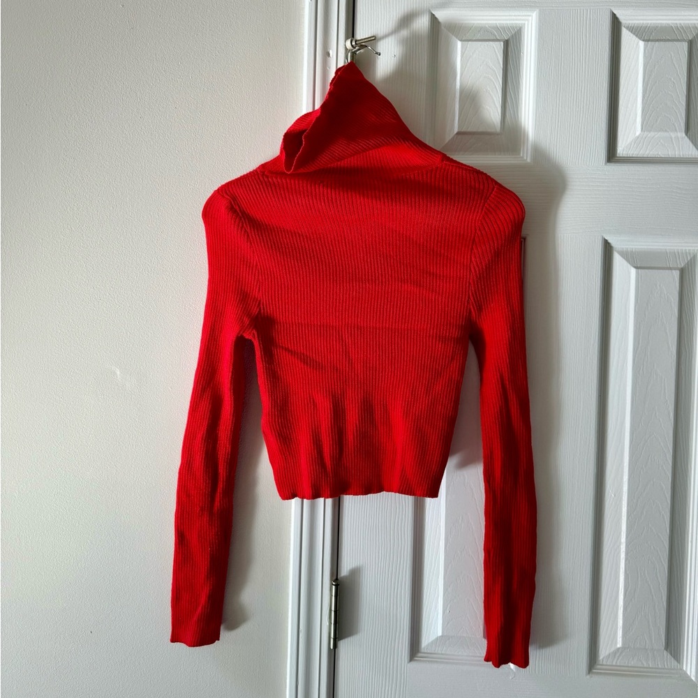 Solid High-Neck Long-sleeve Crop Halter Turtleneck Sweater Top